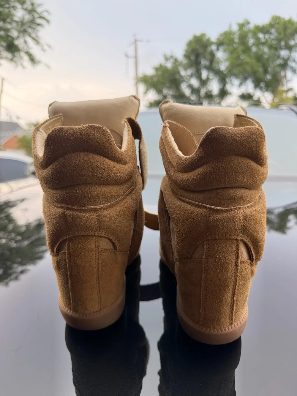 Isabel Marant Tan and Cream Wedge Sneakers